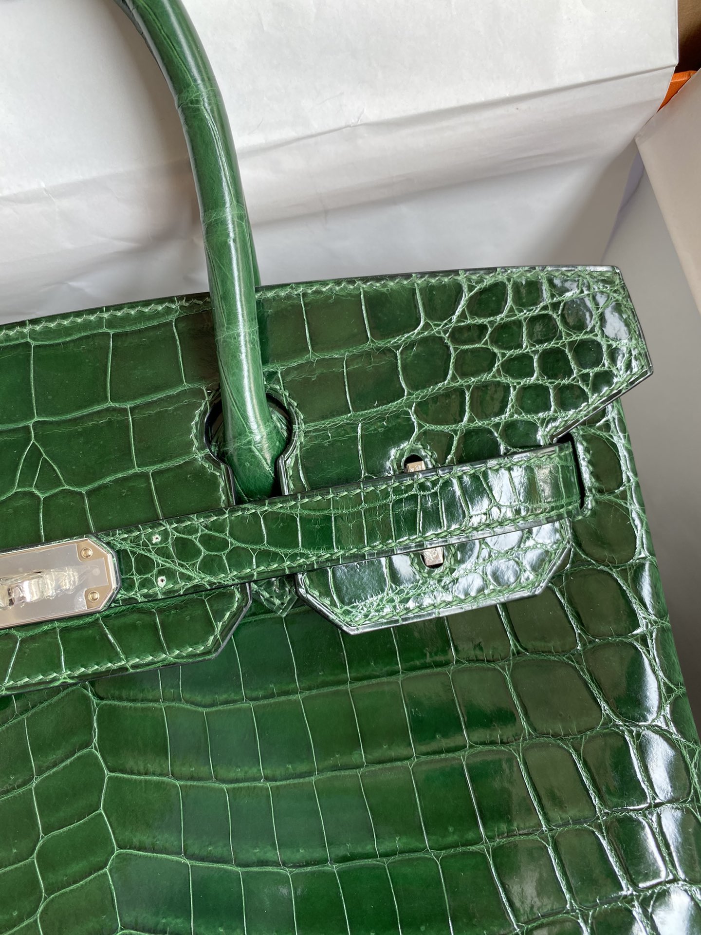 Hermes Birkin 30CM Handmade Bag In Green Crocodile Niloticus Shiny Skin